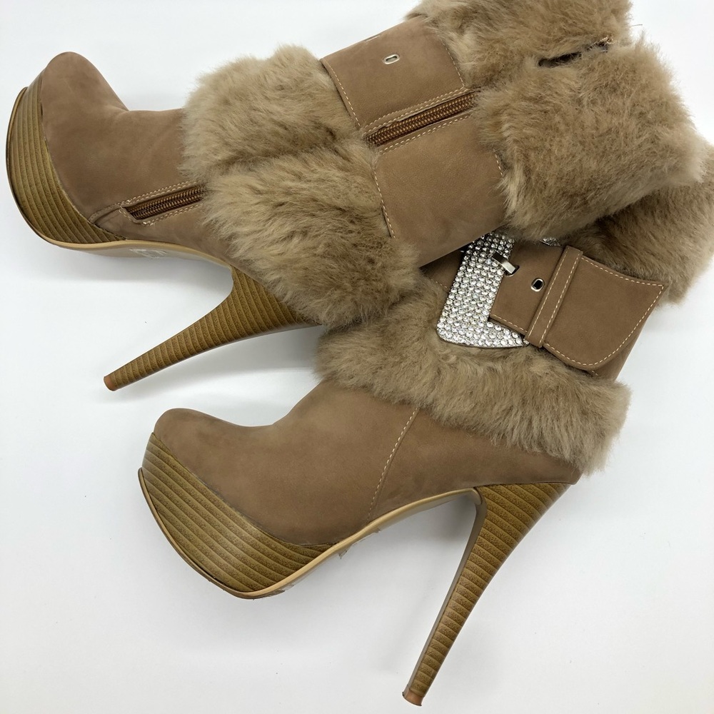 Taupe Suede Fur Ankle Booties by Italiana